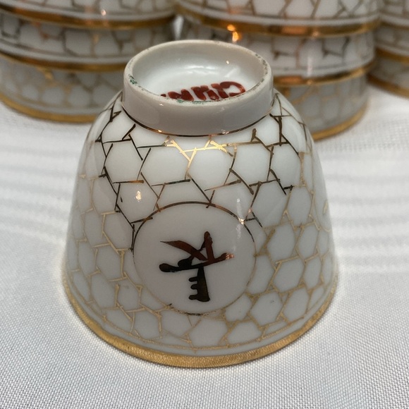 Antique Chinese jiang xi Porcelain Tea Cup Set of 10 " Long Life & Prosperity" - Picture 3 of 16